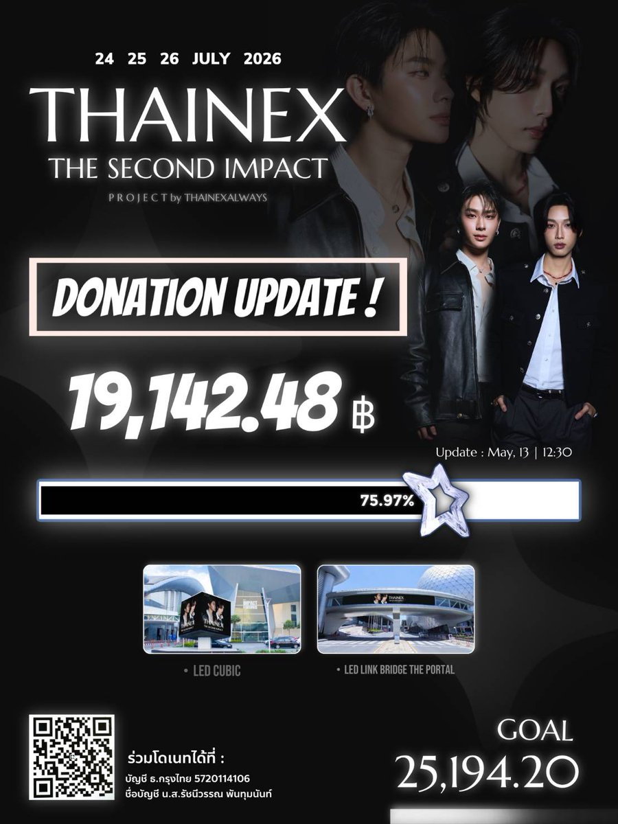 THAINEXALWAYS's tweet photo. Donation Update : Project
#THAINEXTHESECONDIMPACT
อัพเดตยอดโดเนท ณ วันที่ 13/05/2026
ตอนนี้ยอดรวมอยู่ที่ 19,142.48 บาท
ขอบคุณทุกแรงซัพพอร์ตจากทุกคนมาก ๆ เลยนะคะ 🙏
🎯 Goal : 25,194.20 บาท
ตอนนี้เรายังขาดอีก 6,051.72 บาท
อีกแค่นิดเดียวเท่านั้น มาช่วยกันเติมพลังให้โปรเจกต์นี้ไปถึงเป้าหมาย เพื่อพา ไทยเน็กซ์ ไปอิมแพคด้วยกันนะคะ 🐔❤️
ใครที่อยากร่วมเป็นส่วนหนึ่งของโปรเจกต์ สามารถร่วมโดเนทได้ที่
ธนาคารกรุงไทย
เลขบัญชี 572-0-114106
ชื่อบัญชี น.ส.รัชนีวรรณ พันทุมนันท์
#THAIchayanon #NEXnattakit
#BUS_LIGHTASONE
