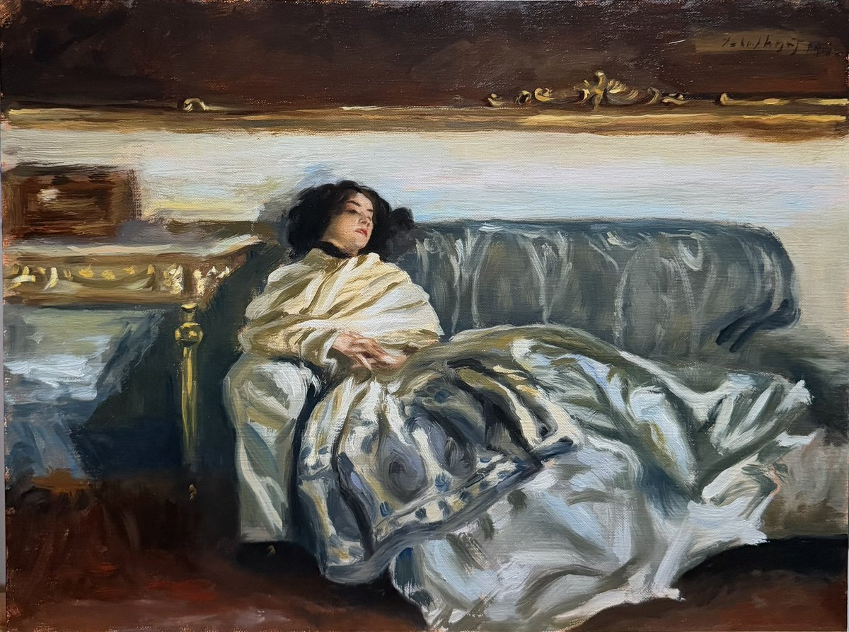 razanart_'s tweet photo. انتهيت من عمل نسخة لـ لوحة "Nonchaloir (Repose)" (اللامبالاة/الراحة) 

عمل فني بريشة الفنان الأمريكي الشهير جون سينجر سارجنت، رسمها في عام 1911. https://t.co/TgApnA6rmQ