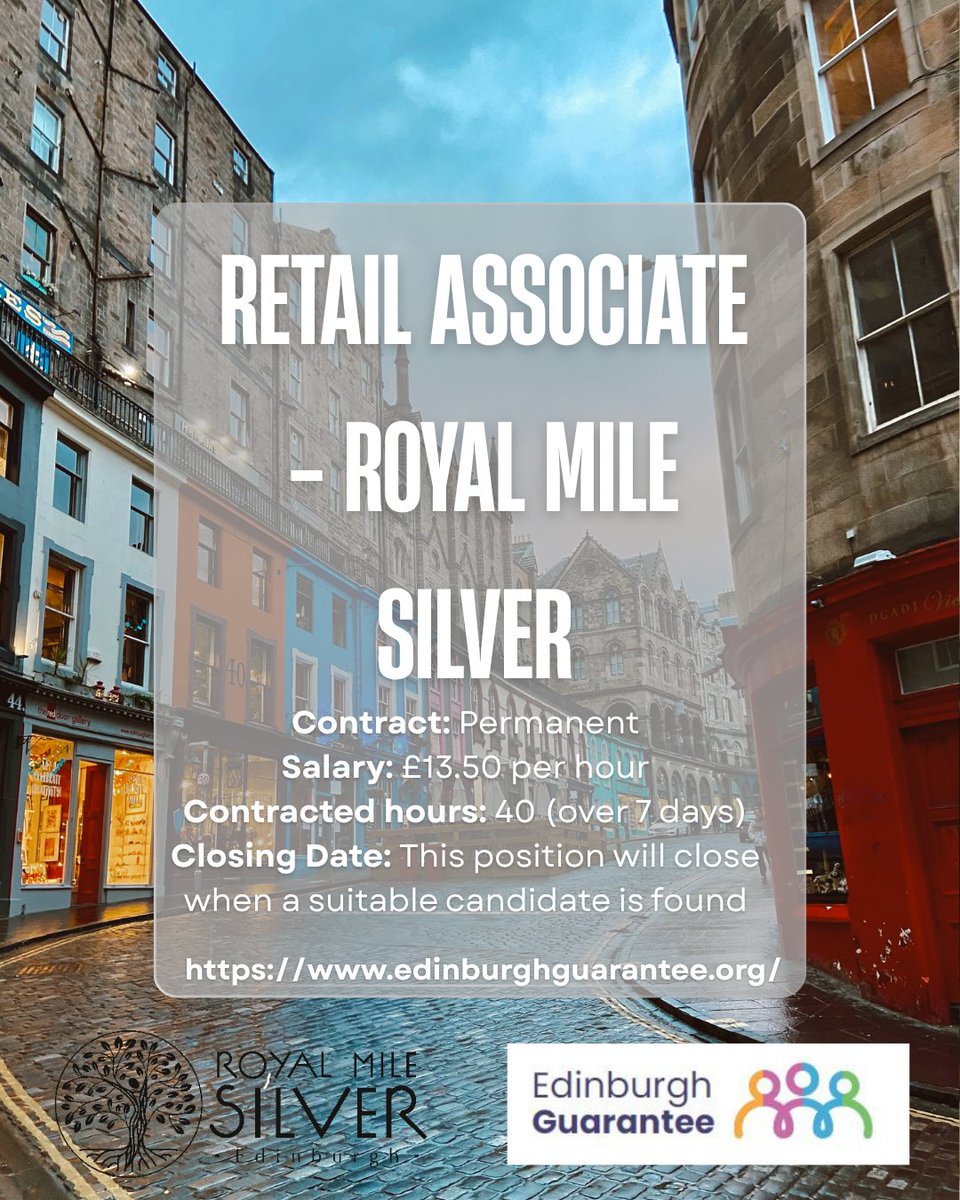 edinguarantee's tweet photo. Royal Mile Silver are looking for a Retail Associate 💍✨

To learn more, visit the link in our bio or visit: https://t.co/75DuWOasqG

#EdinburghGuarantee #RoyalMileSilver #RetailAssociate #JobOpportunities #EdinburghJobs https://t.co/gRYwEmlgPI