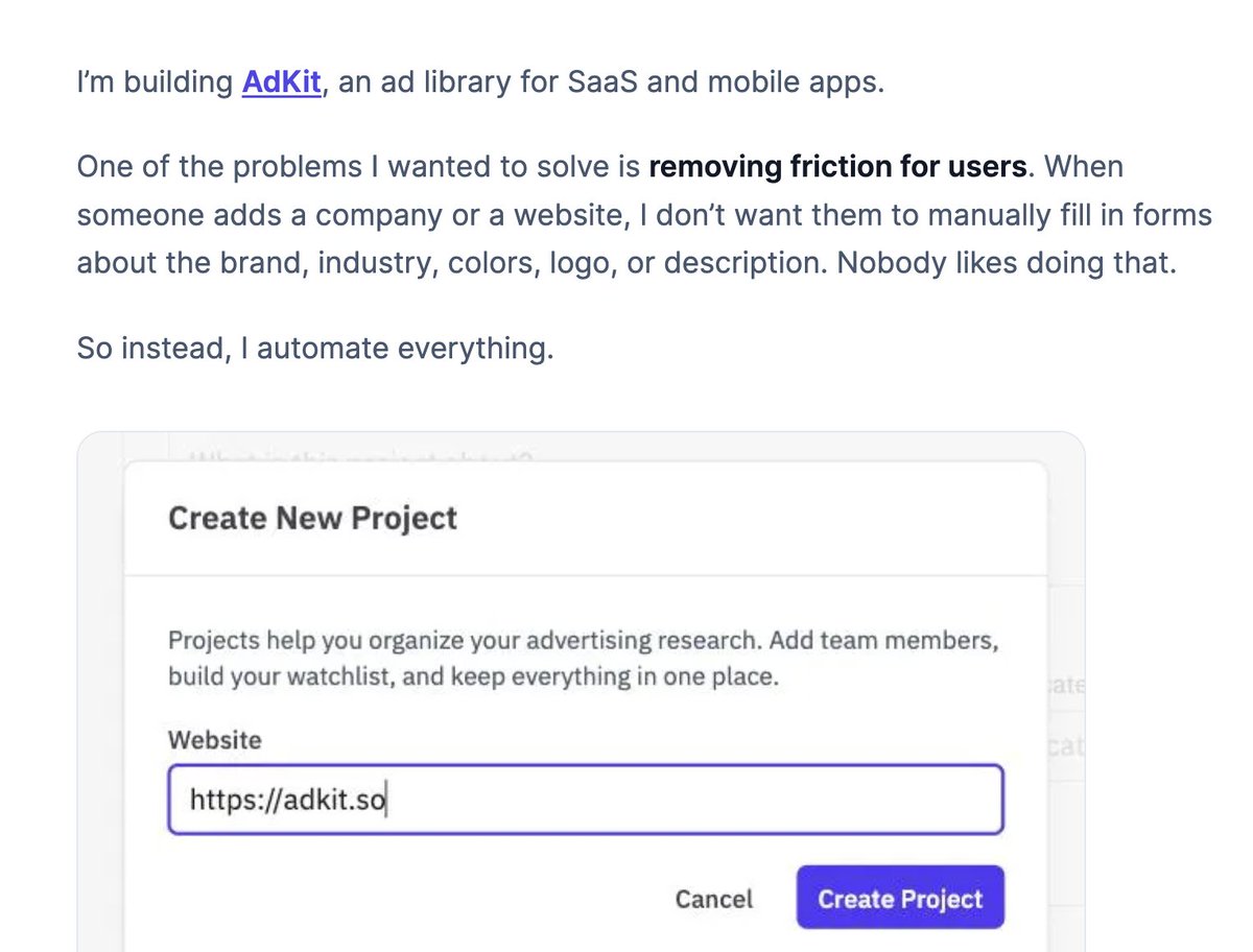 DmytroKrasun's tweet photo. I am trying a new format, posting customer stories written by them (plus a bit of editing with their approval).

@nico_jeannen shared how he uses ScreenshotOne to automate onboarding in his ads analytics platform https://t.co/5okiboYhnl 👉 https://t.co/O9cbCpNXcg https://t.co/btKvRKbkYj