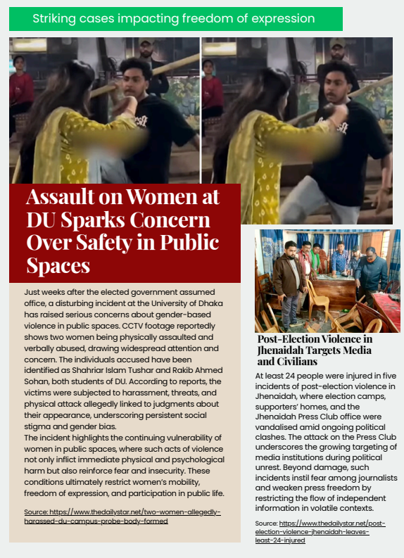VOICE_Updates's tweet photo. The February newsletter presents a documented overview of the evolving state of freedom of expression within Bangladesh’s digital and civic landscape ahead of the 2026 national election.

https://t.co/06aaIjI8Xz https://t.co/ec3hqr7OYz