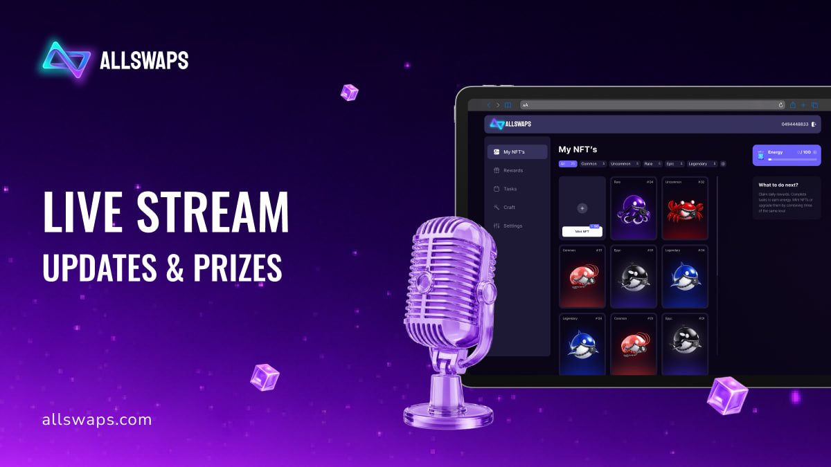 allswapscom's tweet photo. 🔥 We’ve been working on this for a long time… and it’s finally time to reveal the results

Over the past few months, the #Allswaps team has been busy upgrading the platform, NFT mechanics, the Energy system, and other ecosystem features.

Now, we’re thinking: how about we host a major LIVE stream and show you everything firsthand? 👀

Trust us, we’ve got plenty to share.

🎁  And of course, there will be special bonuses and USDT giveaways for those who tune in!

If you want the stream to happen, drop a ➕  in the comments