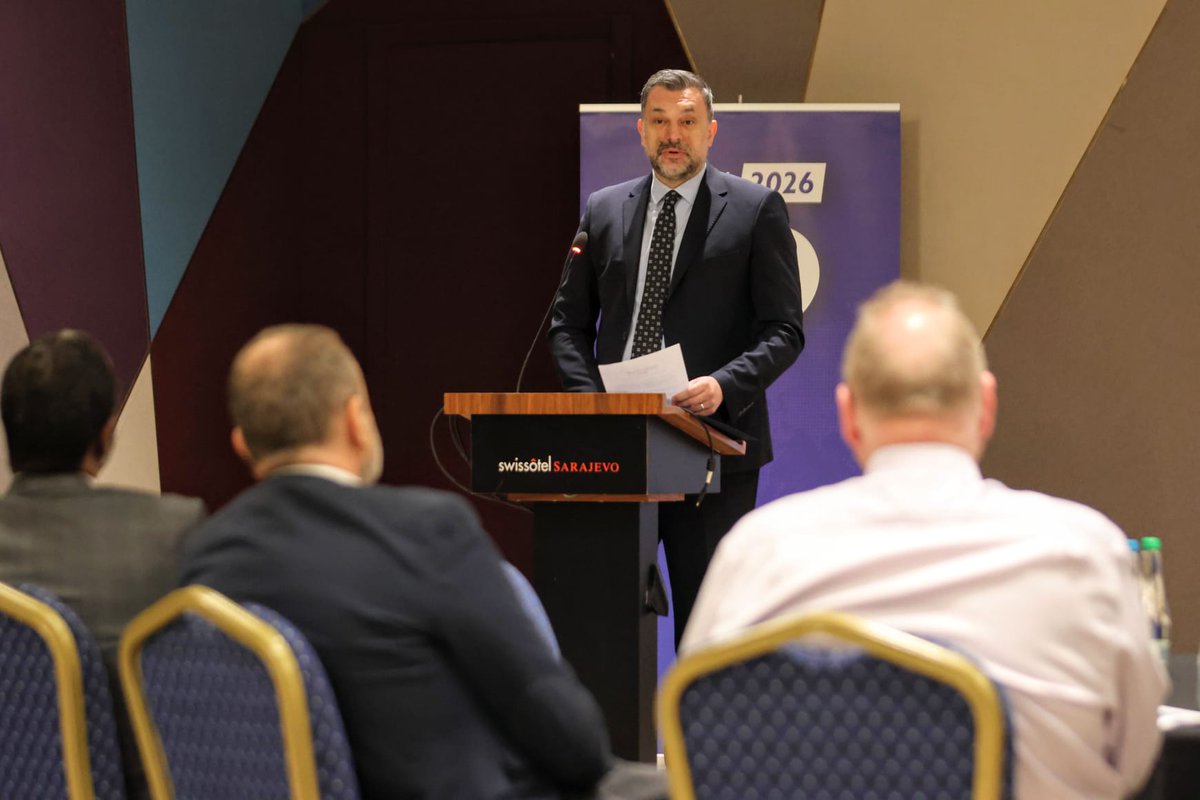 mfa_bih's tweet photo. Minister Elmedin Konaković delivered a welcome speech at the IOM Regional Leadership Meeting (RLM) in Sarajevo. https://t.co/qENLKhjL4t