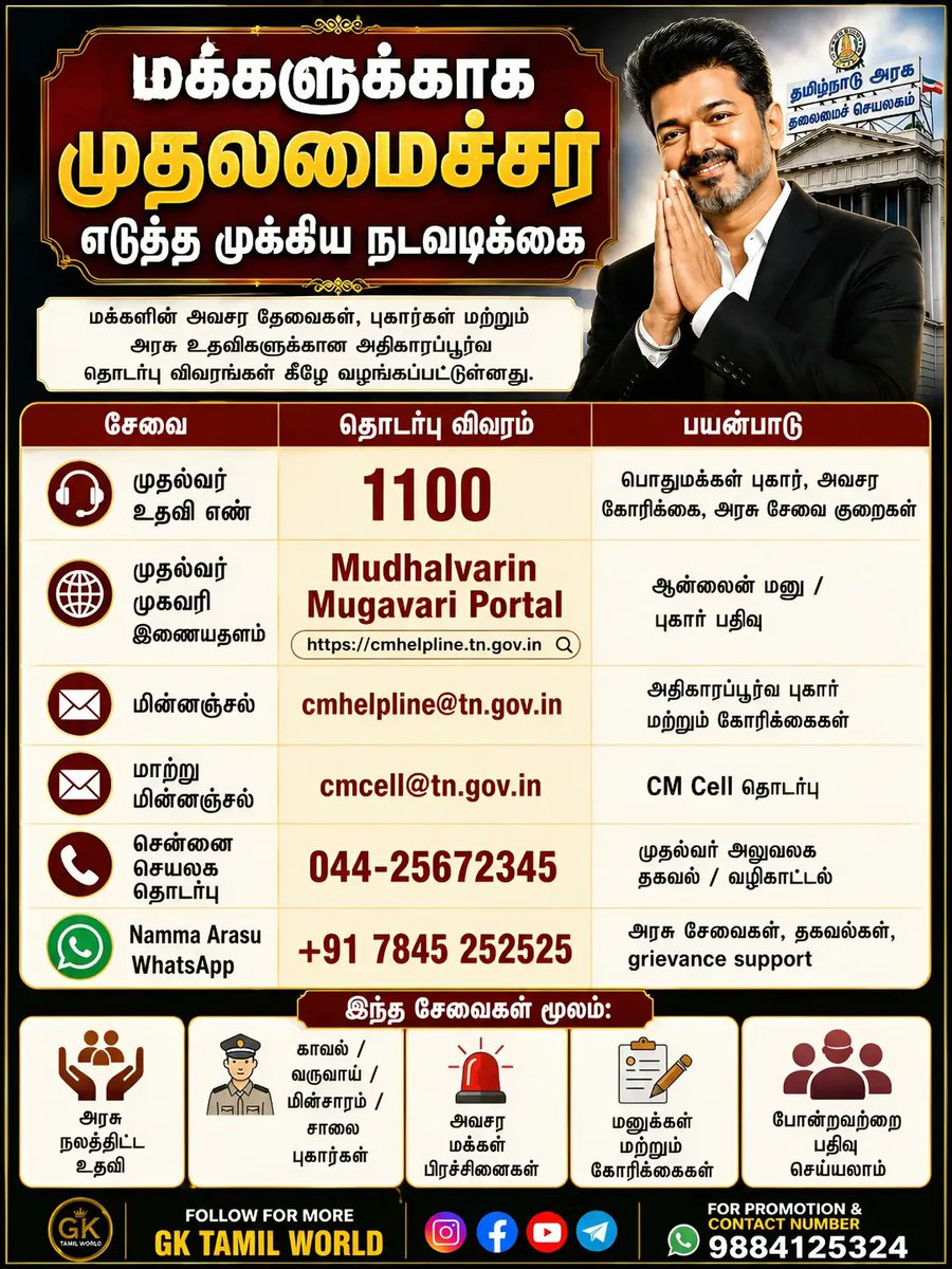 Vasisubha1's tweet photo. மக்களுக்காக முதலமைச்சர் ✊ எடுத்த முக்கிய நடவடிக்கை ☎️ #CMVijay‌ @TVKVijayHQ https://t.co/mkl5Irw04A
