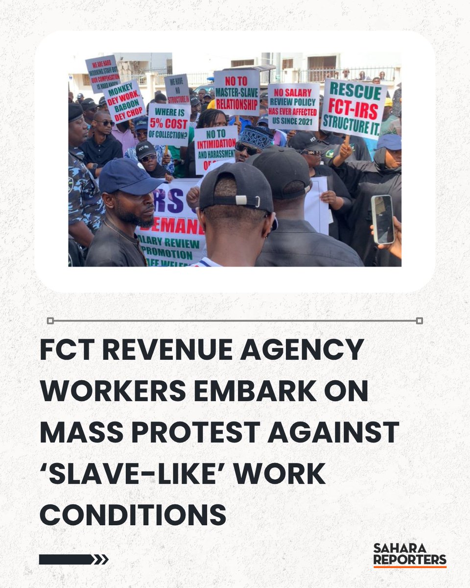 SaharaReporters's tweet photo. FCT Revenue Agency Workers Embark On Mass Protest Against ‘Slave-Like’ Work Conditions, Threaten Indefinite Strike | Sahara Reporters https://t.co/Vl4LrBmsZd https://t.co/Niwfsty5iD
