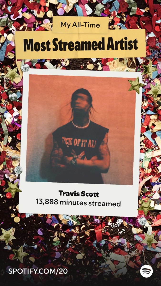bahadirr_7's tweet photo. Travis Scott is my all-time most streamed artist on Spotify, since 31/05/18. Go and find out yours at Your Party of the Year(s)!  https://t.co/lsIrxQ3mLP https://t.co/Zz1d7juhW7