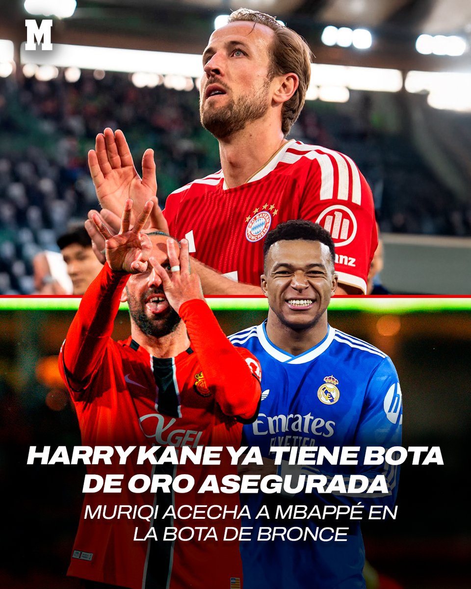 marca's tweet photo. ⚽👟 Muriqi, como en el Pichichi, también acecha a Mbappé en la lucha por la Bota de Bronce 😮🚀
😎 Harry Kane, mientras, con su #BotadeOro asegurada https://t.co/ZStOEutvUG