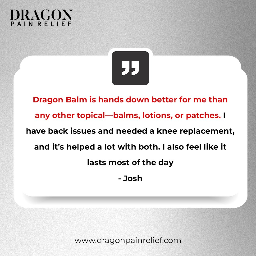 DragonBalmWorks's tweet photo. What people are saying speaks for itself. From back discomfort to sore knees and shoulders, many have made it part of their daily routine to stay comfortable and keep moving.

Read their stories.

#DragonPainRelief #RealFeedback #CustomerVoices #DailyRelief #StayActive https://t.co/Kll6eyjrFp