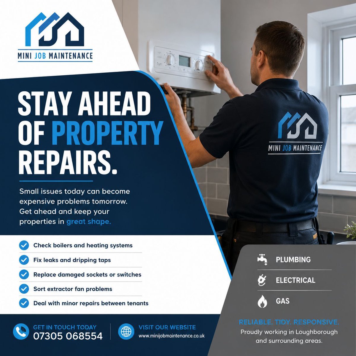 MiniJobMaintain's tweet photo. Landlords, now’s the time to get ahead of property maintenance before colder weather returns.

✔ Boiler checks
✔ Fix leaks and dripping taps
✔ Replace damaged sockets
✔ Minor repairs between tenants

📞 07305 068554
💻 https://t.co/fe3R3mggu0 https://t.co/OPwXTBAanS
