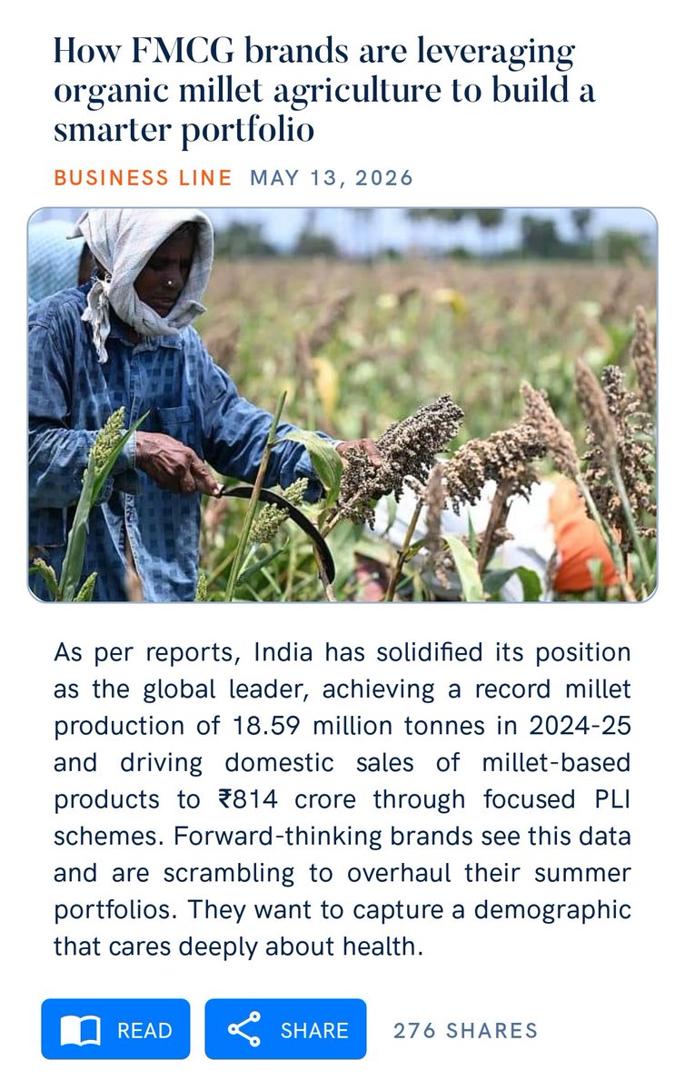 Harsh24R's tweet photo. How FMCG brands are leveraging organic millet agriculture to build a smarter portfolio
https://t.co/nUnlqsX6s8

via NaMo App https://t.co/Ye3Jq9razd