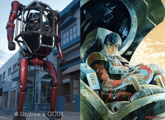 Abe_votoms's tweet photo. No Hundred Years War yet, but Earth is catching up... 🧐
(Left: Captured from Unitree GD01 official promo / Right: Armored Trooper Votoms official artwork) #Votoms #Scopedog #Unitree https://t.co/OIQF61ZI64