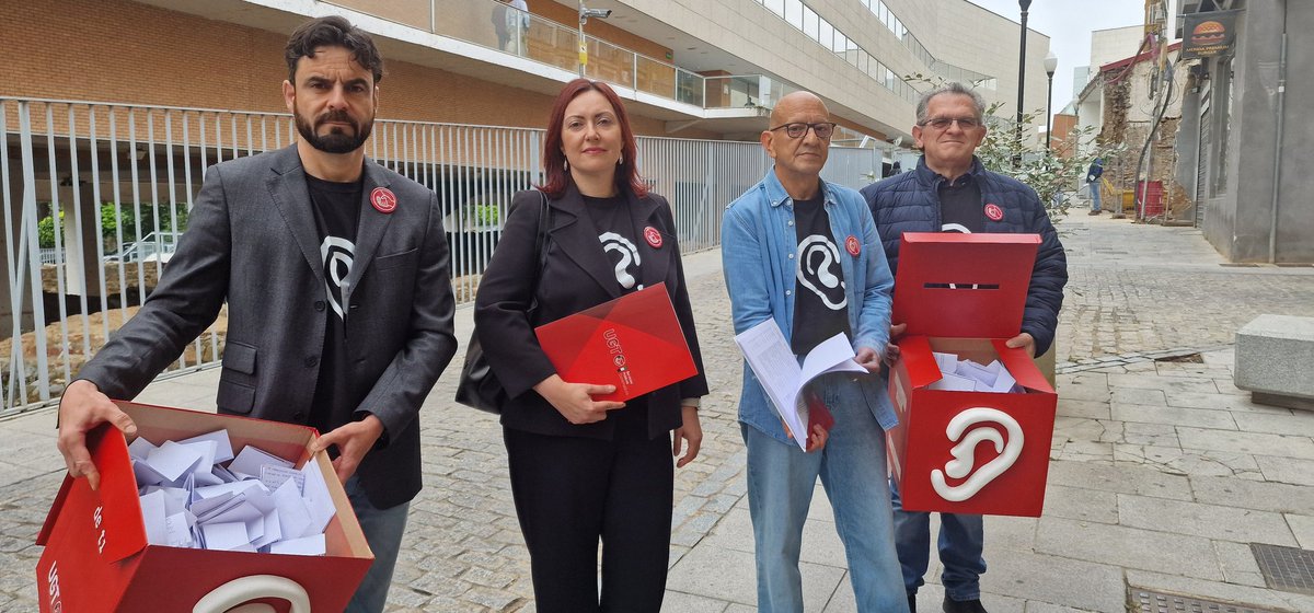 UGTSPEXT's tweet photo. 📢 #UGT traslada a la @Junta_Ex la voz del personal empleado público

📌 1.348 aportaciones anónimas
📌 1.701 reivindicaciones
📌 Administración General, SES y Educación

Solicitamos reunión con la consejera para llevar estas demandas

https://t.co/B41aCppFOn

👉 ¿Qué opinas? https://t.co/JNEjYq0JCb