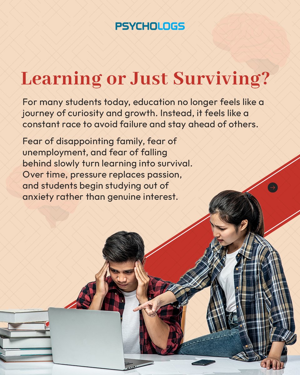 PsychologsIndia's tweet photo. In today’s competitive education system, many students silently struggle with stress, anxiety, burnout, and the pressure to constantly achieve.
https://t.co/UZcW810NZE
#MentalHealth #StudentMentalHealth #AcademicPressure #Burnout #EducationSystem #StudentStress https://t.co/nqpgBFETFU