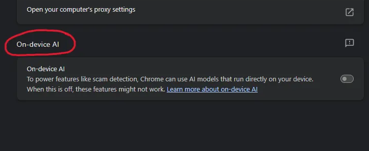 ProtonPrivacy's tweet photo. To uninstall the Gemini Nano file:

1. Open Chrome.
2. In the top right, select More > Settings > System.
3. Turn On-device AI on or off.

2/3 https://t.co/LyW4AdsgiC
