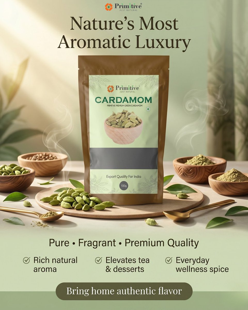 itsmyprimitive's tweet photo. A little aroma can transform everything 💚
Primitive Cardamom brings rich flavor, warmth, and natural freshness to your everyday tea, desserts, and wellness rituals.

Pure fragrance, authentic taste ✨

#CardamomLove #NaturalSpices https://t.co/4inI0r1Jck