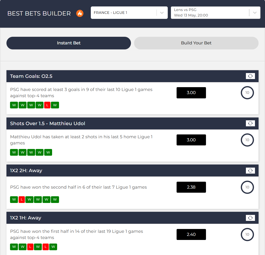 mybetbuilders's tweet photo. ⚡ Today’s Bet Builder Instant pick – Lens v PSG! | O2.5 Away Goals | O1.5 Shots: Matthieu Udol | 1X2 2H: Away | 1X2 1H: Away | Wed 13th May | 20:00 KO | See the full bet and build your own: https://t.co/5NHWgRL1cS #BettingTips #BetBuilder #Ligue1 https://t.co/kx6oSKm9VG