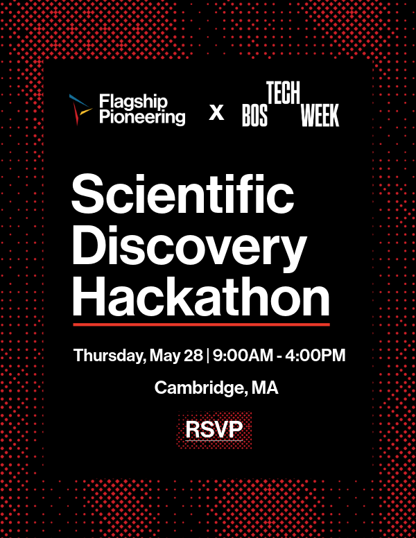 Flagship_PI's tweet photo. @TechWeekBoston is almost here and we are gearing up for our Scientific Discovery Hackathon. If you're working at the frontier of agentic AI and scientific discovery, this is your chance to build alongside others pushing the boundaries of AI-driven science. Spots are limited. RSVP here: https://t.co/T5mPaq6xcN #BosTechWeek