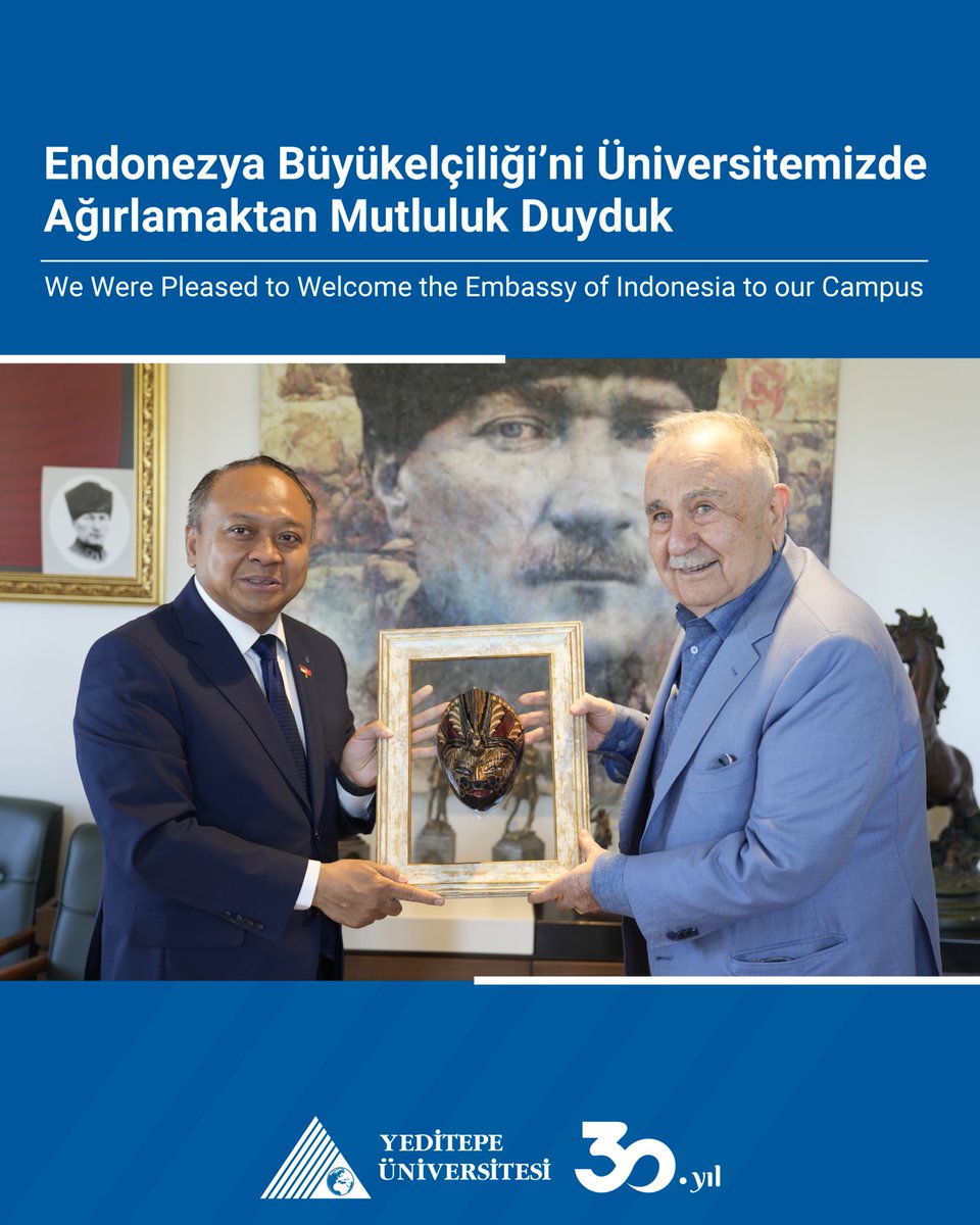 YeditepeUni's tweet photo. Ziyarette, uluslararası değişim programları, ortak araştırma projeleri ve kültürel etkileşim olanakları üzerine verimli bir görüş alışverişinde bulunuldu.

Yükseköğretimde uluslararası iş birliklerini geliştirmeye yönelik bu temasın, Türkiye ile Endonezya arasındaki akademik ilişkileri daha da güçlendireceğine inanıyoruz. Nazik ziyaretleri için teşekkür ederiz.

We were pleased to welcome the Embassy of Indonesia to our campus.

During the visit, we held productive discussions on international exchange programs, collaborative research initiatives, and opportunities for cultural engagement.

We believe this meeting, aimed at strengthening academic ties in higher education, will further deepen the relationship between Turkey and Indonesia. We are grateful for their gracious visit.

#YeditepeÜniversitesi #YeditepeUniversity #BilimEşittirYeditepe #ScienceEqualsYeditepe #BaşarıEşittirYeditepe
