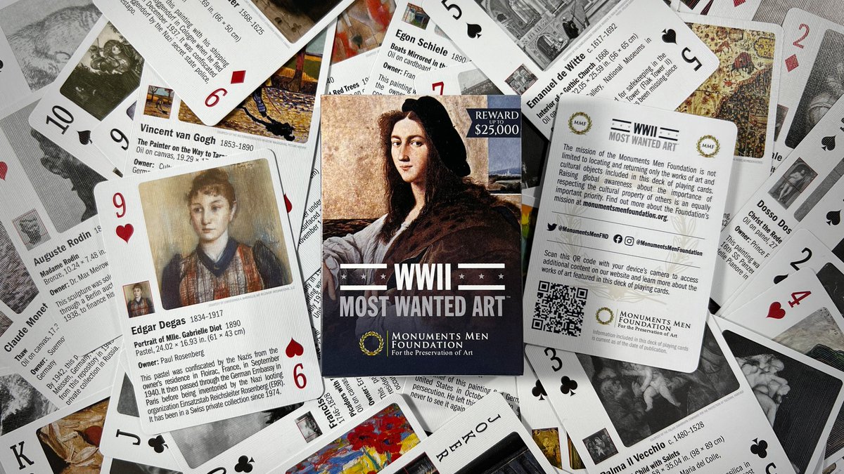playingcardsEU's tweet photo. Ever wanted to be an art detective? The WWII Most Wanted Art™ #playingcards reveal 52 #masterpieces still missing since World War II.

Your game night might spark the next big discovery, check 🇪🇺 https://t.co/qIcIZLuO86

#monumentsmen #artdetective #arthurbrand #WWII https://t.co/Q8vbp2zJhB