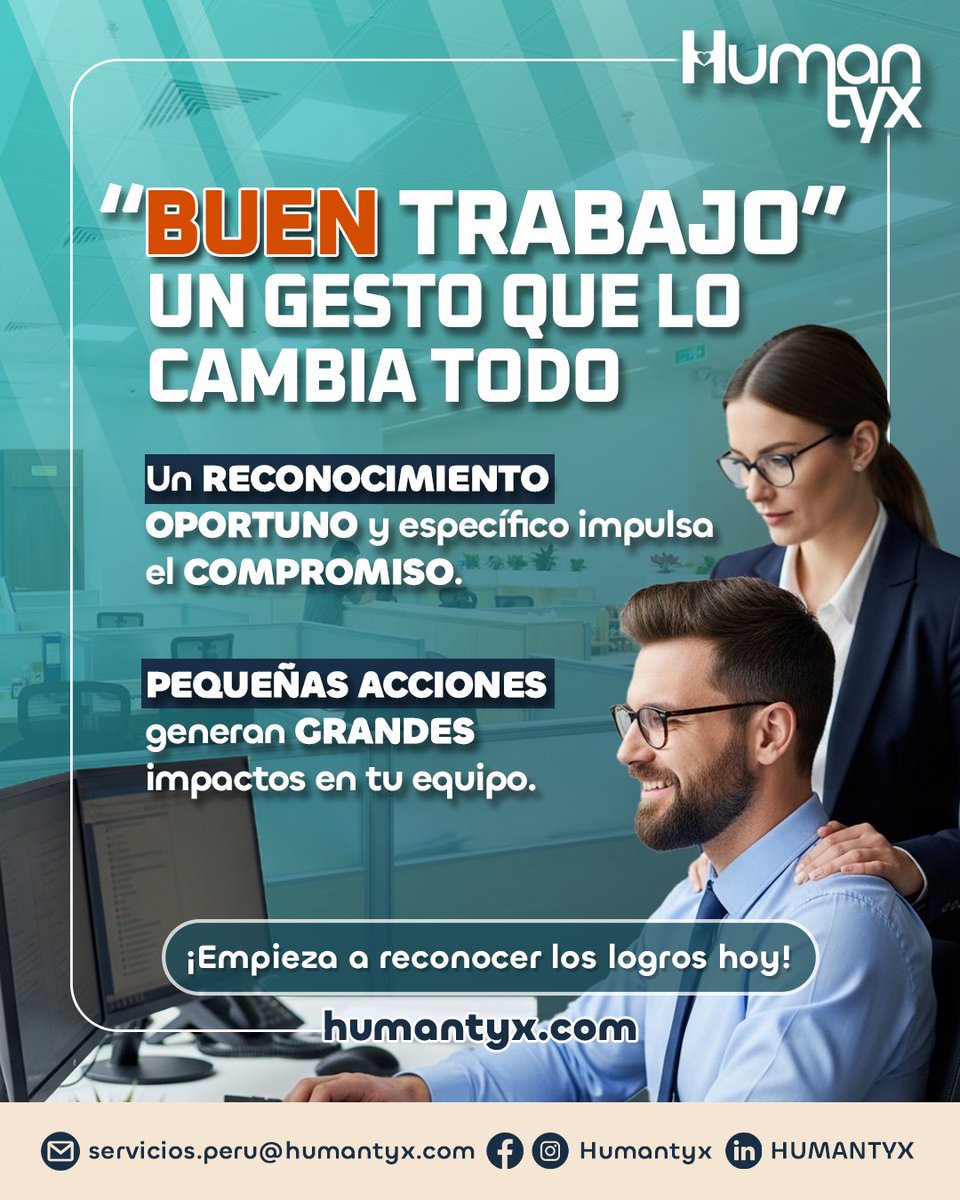 Humantyx's tweet photo. 👏 Reconocer a tiempo cambia equipos
💡 Un “buen trabajo” sí importa
🏅 Empieza hoy

#RRHH #Humantyx https://t.co/Mjcx3w1CNX