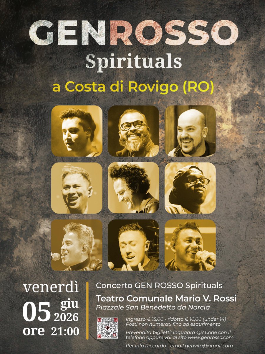 GenRosso's tweet photo. Il GEN ROSSO arriva in provincia di Rovigo con due appuntamenti:

📍 Costa di Rovigo
Venerdì 5 giugno — ore 21:00
Teatro Comunale Mario V. Rossi

📍 Rosolina Mare
Sabato 6 giugno — ore 21:00
Chiesa S. Ignazio Vescovo e Martire

#genrosso #costadirovigo #rosolinamare #spirituals https://t.co/8fl448VYGj