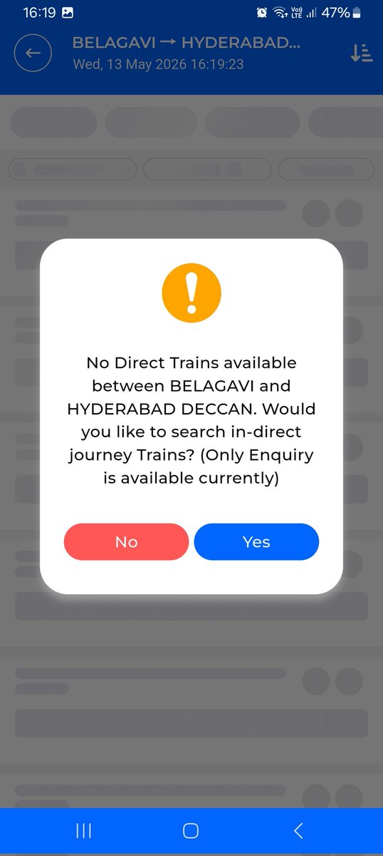 Hulikavishri's tweet photo. Sir @RailwaySeva 1st Trip of 17072 #Belagavi #Hyderabad Service Begains 15-05-2026 But Reservation Still Not Update in Web Site
@SWRRLY @drmubl madam why
@SCRailwayIndia @drmhyb @drmsecunderabad officials Booking Started
@JagadishShettar @JoshiPralhad
#SWRRLY https://t.co/DvxuqSQ8U8