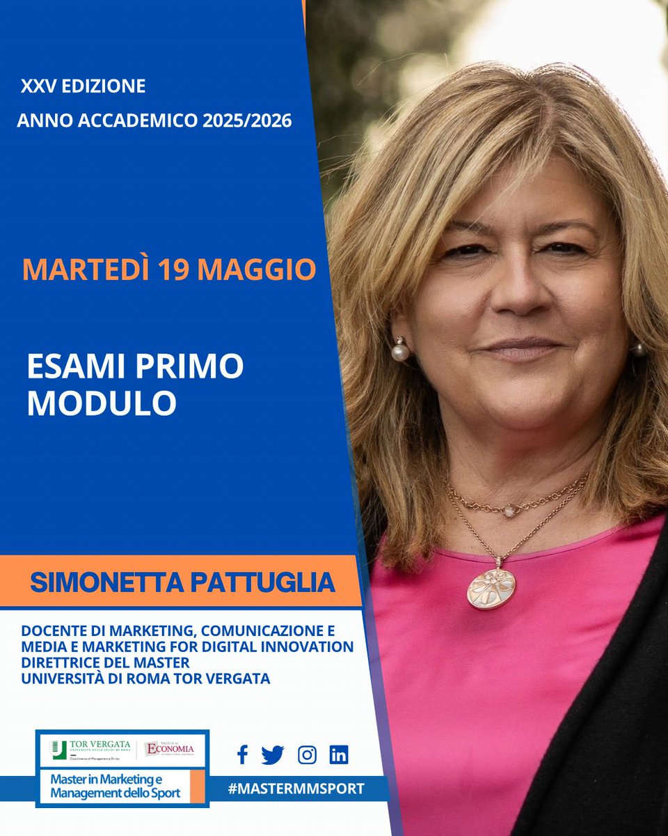 MasterMMSport's tweet photo. 📚𝐋𝐄 𝐋𝐄𝐙𝐈𝐎𝐍𝐈 𝐃𝐄𝐋𝐋𝐀 𝐒𝐄𝐓𝐓𝐈𝐌𝐀𝐍𝐀 - SECONDA PARTE
💡 Dalla ricerca di mercato alla governance degli impianti: strumenti concreti per leggere e gestire l’industria sportiva contemporanea.
#MasterMMSport #MasterComMedia #TorVergata #SportManagement https://t.co/3k1NeS1TOZ