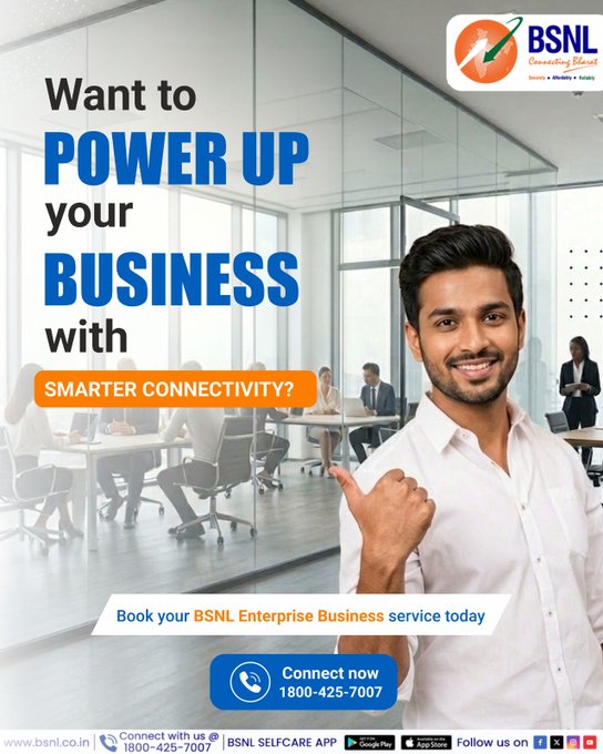 cgm_mh_bsnl's tweet photo. Better connectivity drives better business.

With reliable network solutions from BSNL, businesses can enhance communication, streamline operations, and deliver exceptional customer experiences.

Connect with us at: 1800 425 7007

#BSNLBusinessSolutions #enterprisessolutions https://t.co/OTsTFPBPx6
