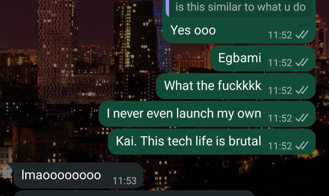 Oluwanisola___'s tweet photo. This tech industry is brutal o. You people should calm down na

We've not even launched the product yet and I'm already seeing direct competitor keh? 😭

This thing is hilarious mehn because I spent months on research and planning. Wdym they're offering cheaper???

😂😂😂 https://t.co/vPvjpnAVrd