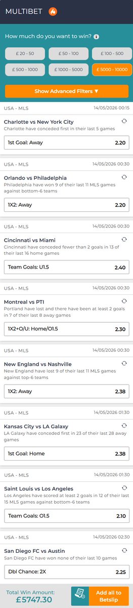 mybetbuilders's tweet photo. ⚡ Today’s Multibet pick! See the full bet and build your own: https://t.co/7Sr4ztV486 | Featuring 8 MLS matches | #BettingTips #Acca #MLS https://t.co/tN7tAszMku