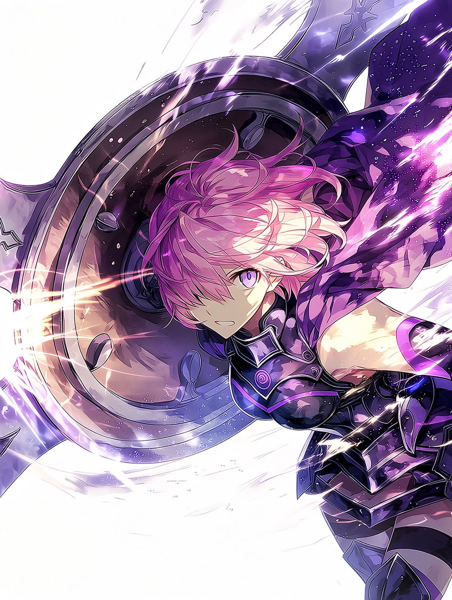 Fate/GrandOrder マシュ・キリエライト 紫の髪をなびかせ巨大な盾を