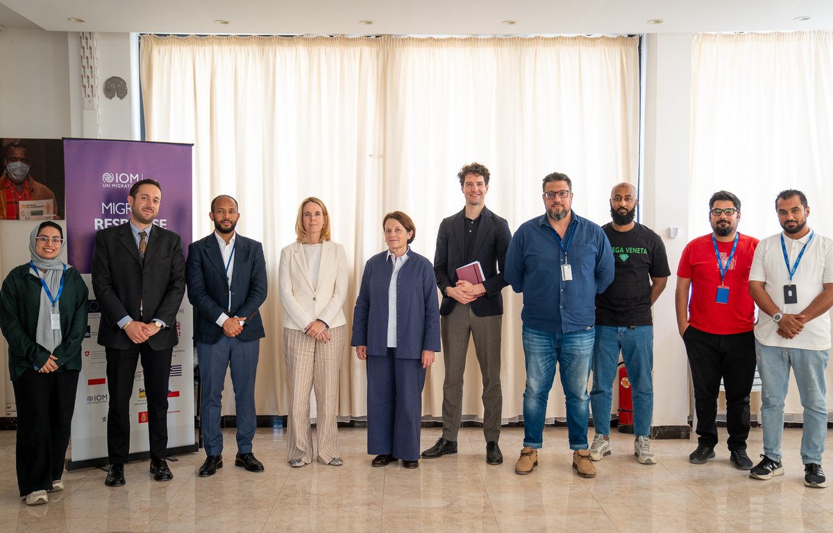 IOM_Libya's tweet photo. Thank you to the @NLEmbassyLibya for visiting our migrant response center and for their continued support through #COMPASS. Together, we are strengthening community engagement, counter trafficking efforts, protection and lifesaving assistance for vulnerable groups in Libya. https://t.co/cAER3WZNPA