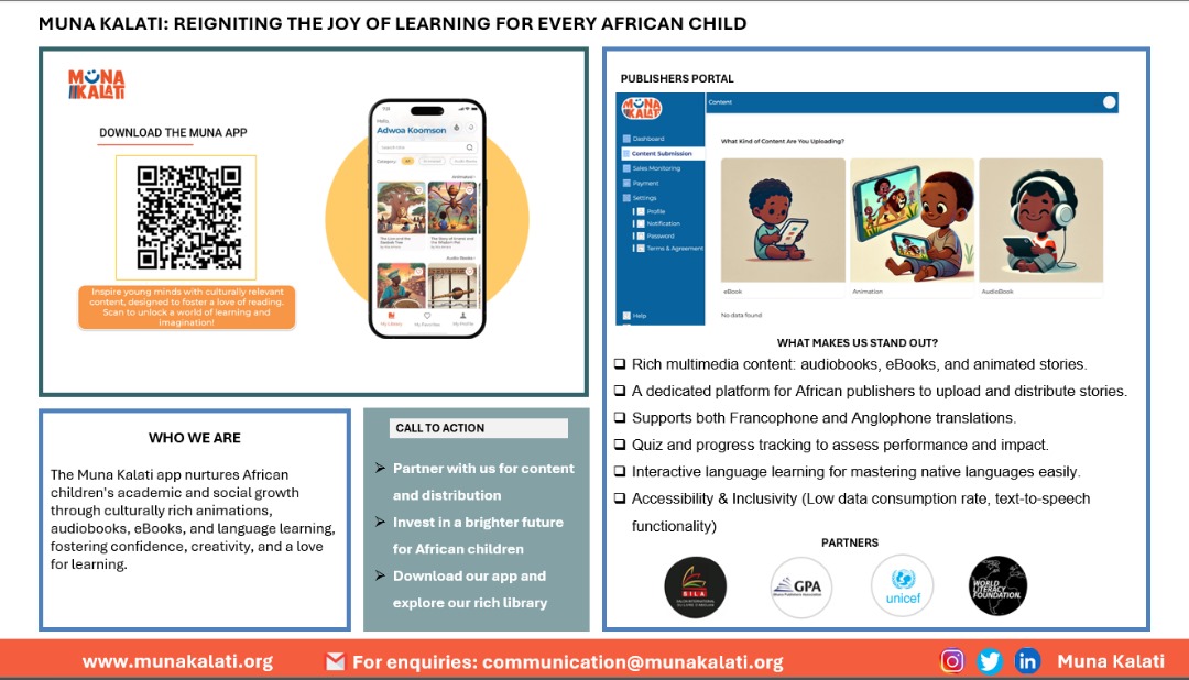BookGbdc's tweet photo. Discover the Muna Kalati App — where African stories come alive through audiobooks, eBooks, animations, and language learning!
📷 Download the app today and inspire a love for reading and creativity in every child.
📷 https://t.co/8PQZvyVApI
#MunaKalati #AfricanStories https://t.co/5meaFkgThf