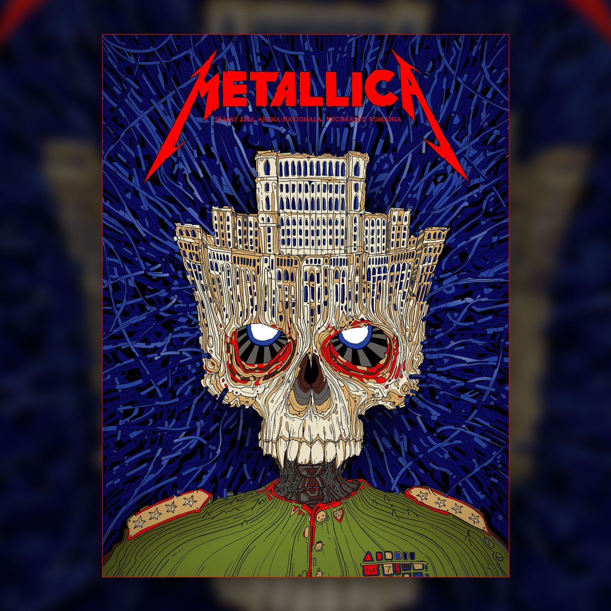 Metallica's tweet photo. 🇷🇴 TONIGHT IN BUCHAREST 🇷🇴
ARENA NAȚIONALĂ

We’re back in Bucharest for the first time since 2019, and Gojira and @knockedloose kick off the show! 

Coming to see us tonight? Check out the ‘tour’ channel in the Official Metallica Discord, and the Metallica Forums to link up with the Metallica Family, and share your night with us using #M72Bucharest.

The poster from tonight’s show, created by Matei Apostolescu, will be available exclusively at the venue. 

#Metallica #M72 #MetOnTour