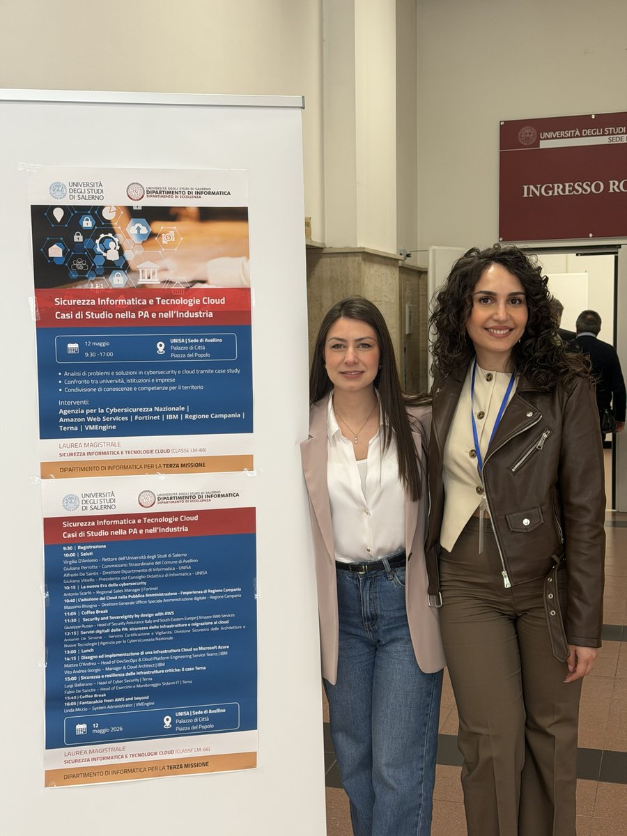 VMEnginesrl's tweet photo. 🤝🏻🎯 Abbiamo partecipato all’evento “Sicurezza Informatica e Tecnologie Cloud” promosso da @UniSalerno , portando il nostro punto di vista sulla #sicurezzainformatica.

Un bel momento di confronto tra #università, #imprese e studenti, con uno sguardo al futuro del territorio. https://t.co/CeNE3wHfQF