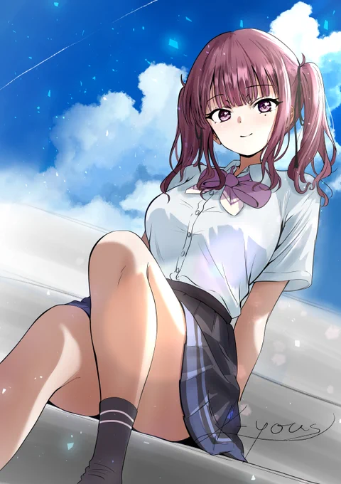 #背景が青い空と白い雲貼ってね見た人もやってねお願い 花梨先輩!