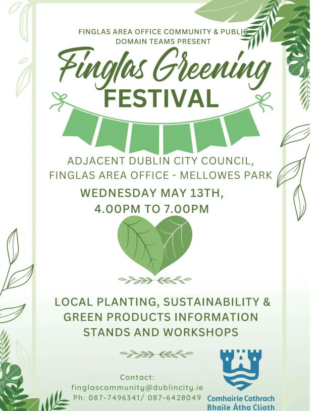 PACE_IRL's tweet photo. Come visit the PACE Social Enterprise stand at Dublin City Council’s first #FinglasGreeningFestival this evening 13th May, from 4pm to 7pm, in the green area adjacent to Finglas Area Office and Finglas Sports and Fitness Centre, Mellowes Road, #Finglas, Dublin 11. @DubCityCouncil https://t.co/kTAcdi2WPy