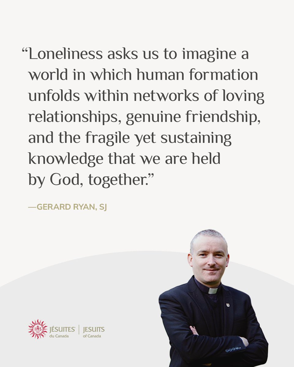 JesuitsofCanada's tweet photo. Loneliness, Fr. Gerard Ryan, SJ, argues, is not just personal but a theological and ethical crisis born from broken recognition and lost belonging. He calls us back to solidarity, care, and the conviction that every person is meant to be seen. https://t.co/3vjL90B61d