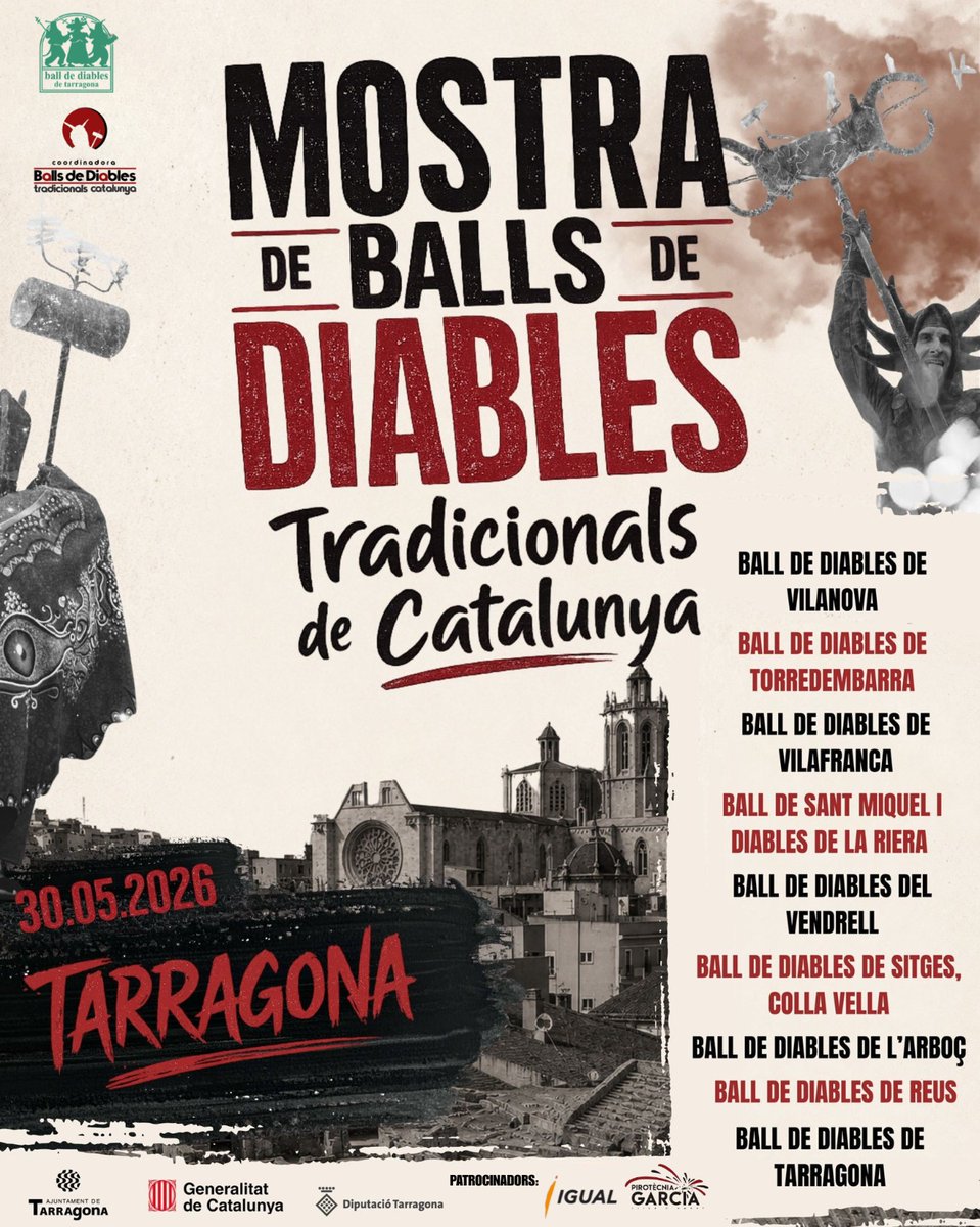 BallDiablesTgn's tweet photo. Ens veiem el dissabte dia 30 de maig en la mostra de balls de diables tradicionals a Tarragona
@CBDTradicionals https://t.co/jcbCmhxRAP