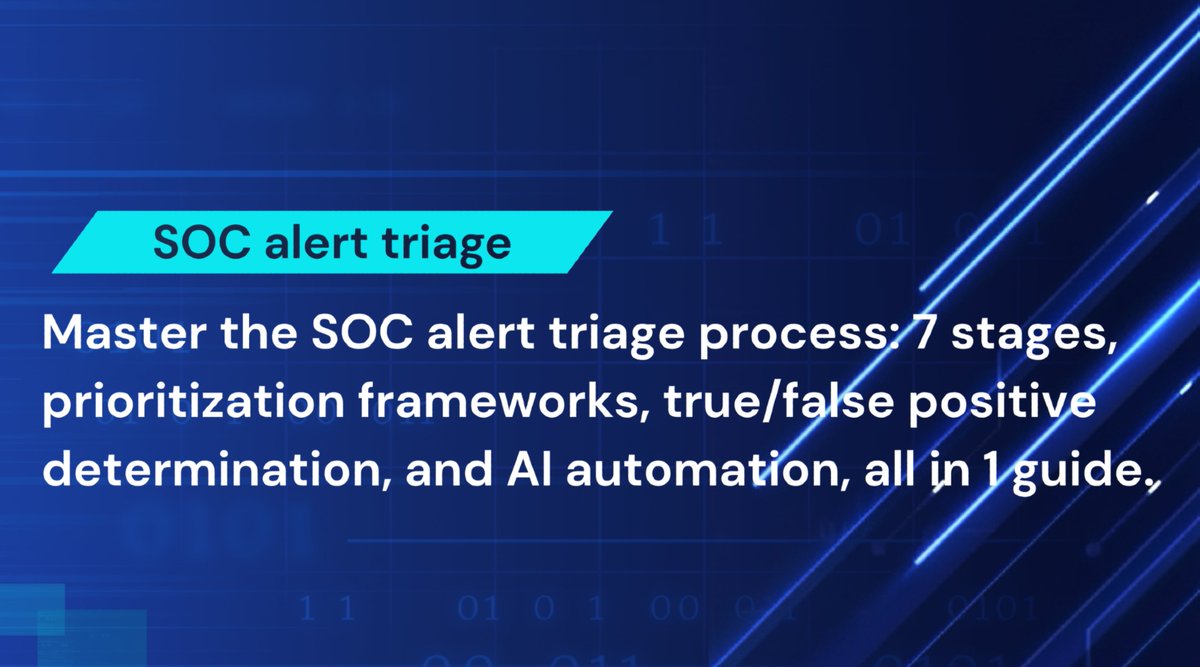 CyberDefenders's tweet photo. The difference between a SOC that catches attackers early and one that discovers breaches weeks later? Triage discipline.

Our comprehensive SOC alert triage guide covers the complete 7-stage workflow, common failure points that break even well-designed processes, and how to build triage as a career skill, not just a daily task. 💻

📖 Read the full article: https://t.co/ecRt43ub5H
#CyberDefenders #SOC #Cybersecurity #AlertTriage