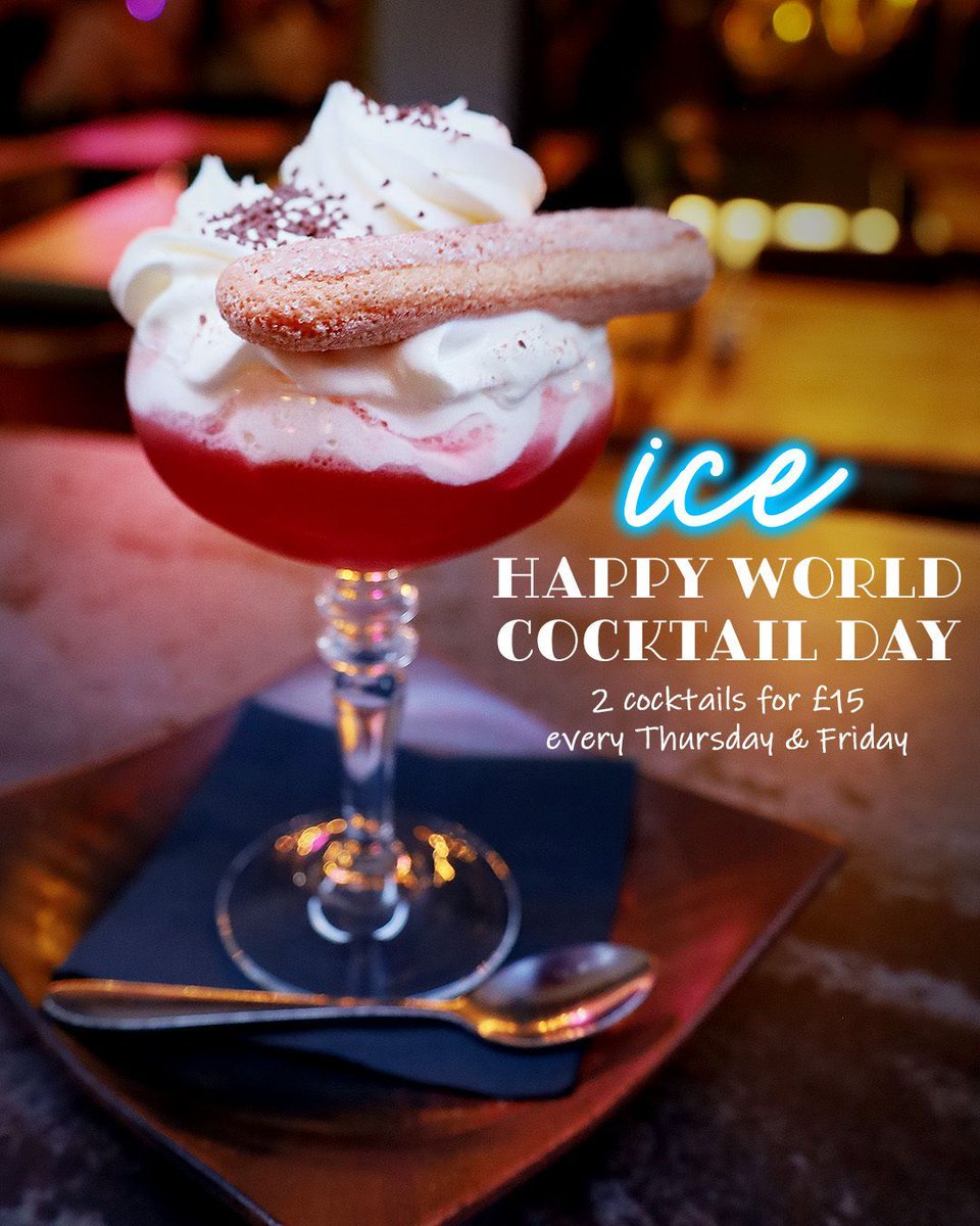 ICEsuffolk's tweet photo. 🍹Happy World Cocktail Day!🍸

We may be closed today, but from tomorrow you can join us for 2 cocktails for £15, available across our full cocktail menu.

⭐Explore the full drinks menu and book your table at https://t.co/K1HnSWrVjv

#cocktail #worldcocktailday #dessertcocktail https://t.co/WVc2dV2u8d