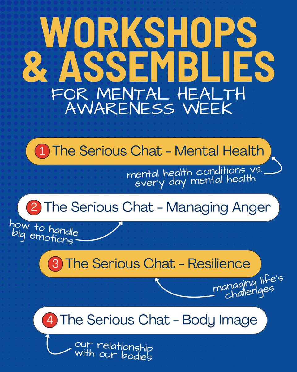 UpFrontThCo's tweet photo. For #MentalHealthAwarenessWeek we're sharing our top 4 interactive workshops and assemblies for students around this topic: Mental Health, Managing Anger, Body Image and Resilience.

Find out more about our school workshops and book here: https://t.co/K0SiRzOM83 https://t.co/DbCheEqYWA