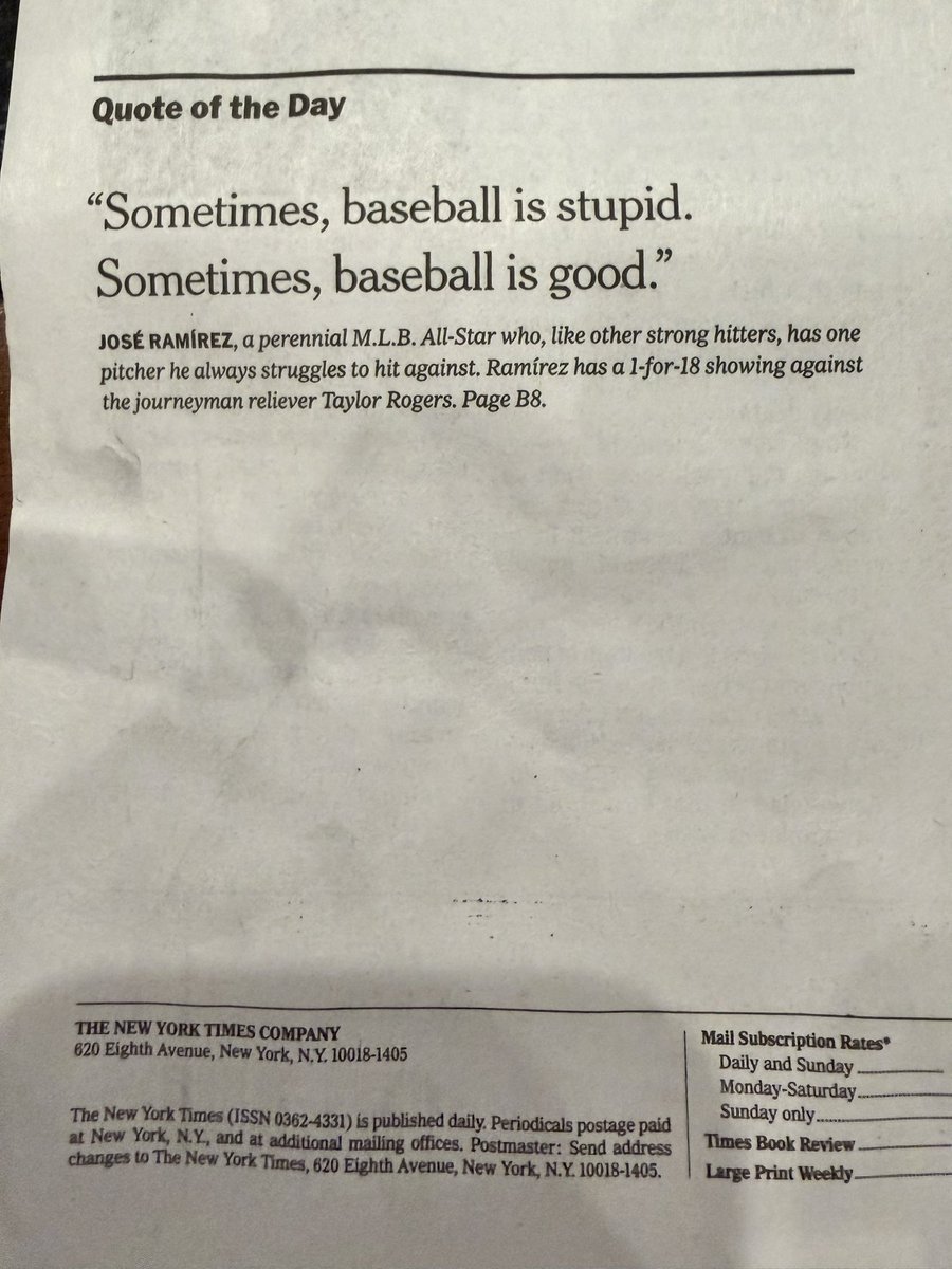 thermoware's tweet photo. Great quote from @CleGuardians @MrLapara in today’s @nytimes. @CLEsportsTalk @cle https://t.co/WacUcfJT2u