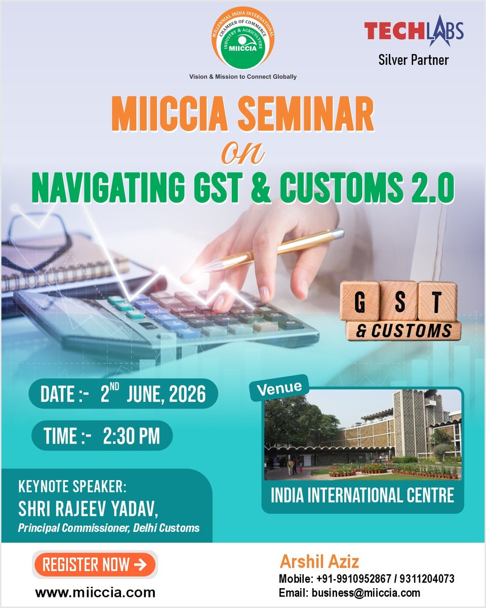 MIICCIA's tweet photo. The session will feature Shri Rajeev Yadav, Principal Commissioner, Delhi Customs, as the keynote speaker, sharing valuable insights from his extensive experience in the field.
Register now.
+91-9910952867 | 9311204073
#MIICCIA #BusinessSeminar #GlobalNetworking #BusinessGrowth https://t.co/QaBaLx8SYB
