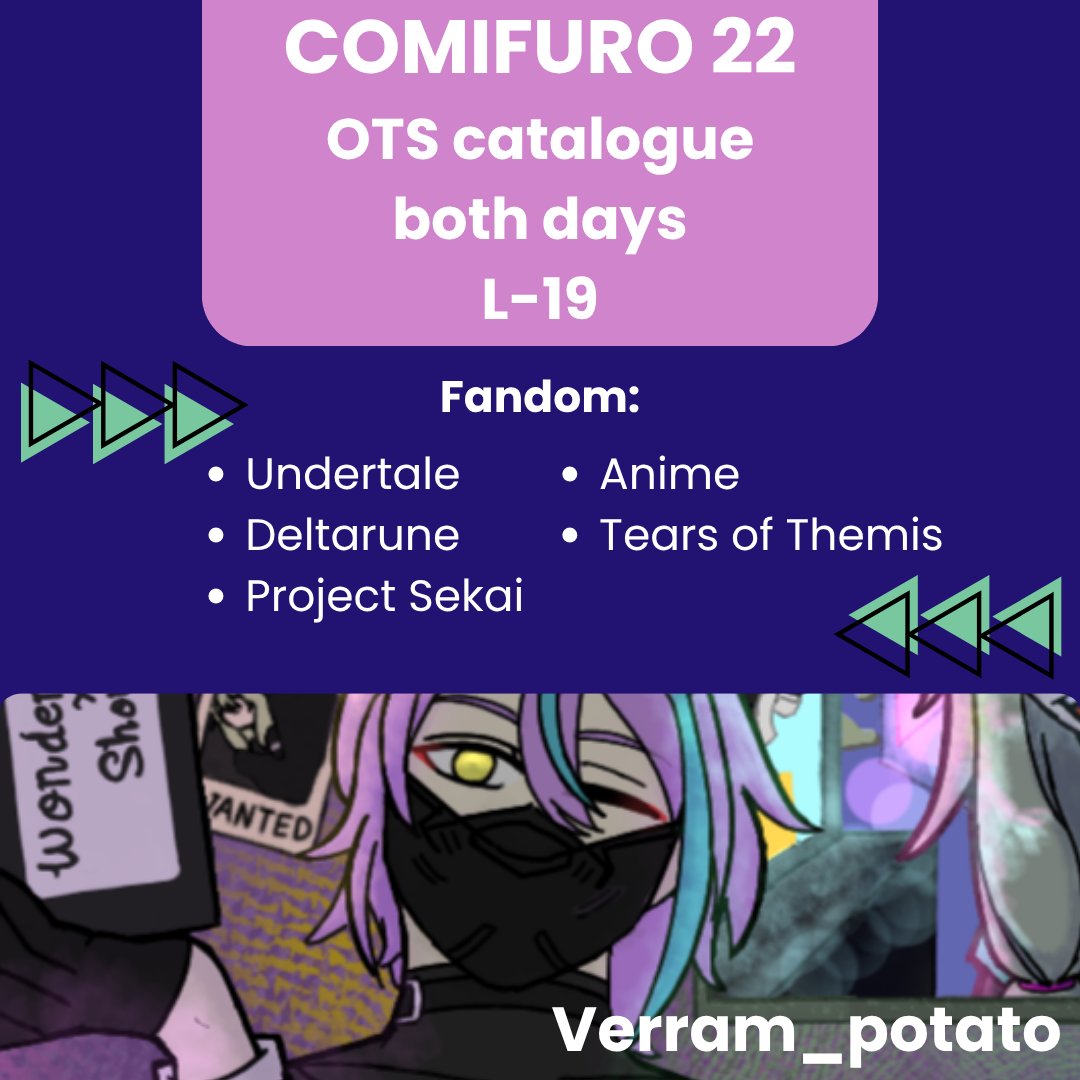 verram_potato's tweet photo. OTS CATALOGUE FOR COMIFURO 22
Booth: L-19 (both days!) 
Circle: Dripsain Communicrazy Rizzual
Fandom:
🎵Project Sekai
❤Undertale
❤Deltarune
⚖️Tears of Themis

#comifuro #comifuro22 #cf22 https://t.co/3D8DOhYwE7