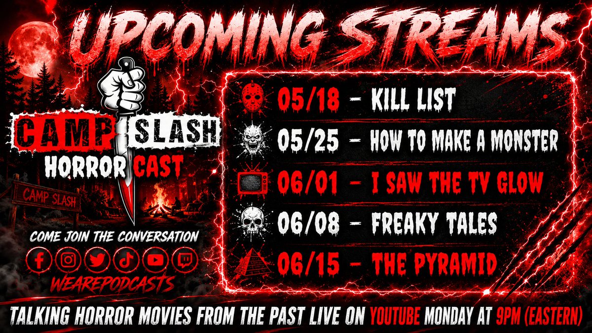 _duckyarcade_'s tweet photo. Check out this awesome Schedule for upcoming Camp Slash Horrorcast Streams! https://t.co/G6Ca0IIUnD