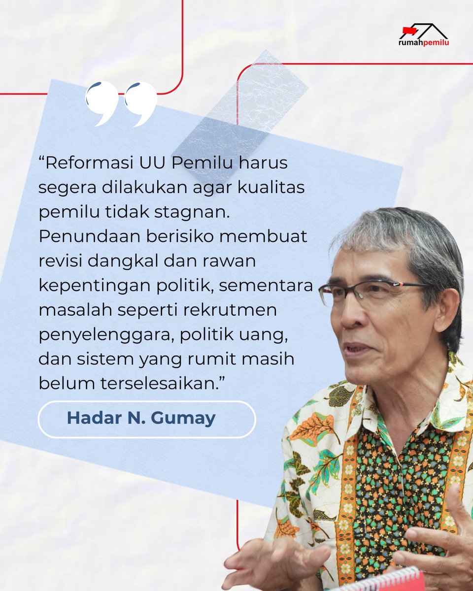 rumahpemilu's tweet photo. Reformasi UU Pemilu bukan lagi pilihan, melainkan kebutuhan mendesak.

Dikutip dari Rilis Media Koalisi Masyarakat Sipil untuk Kodifikasi UU Pemilu “Revisi UU Pemilu Tak Kunjung Dibahas: Demokrasi Di Persimpangan Jalan”

#RevisiUUPemilu https://t.co/20FTq9g7sh