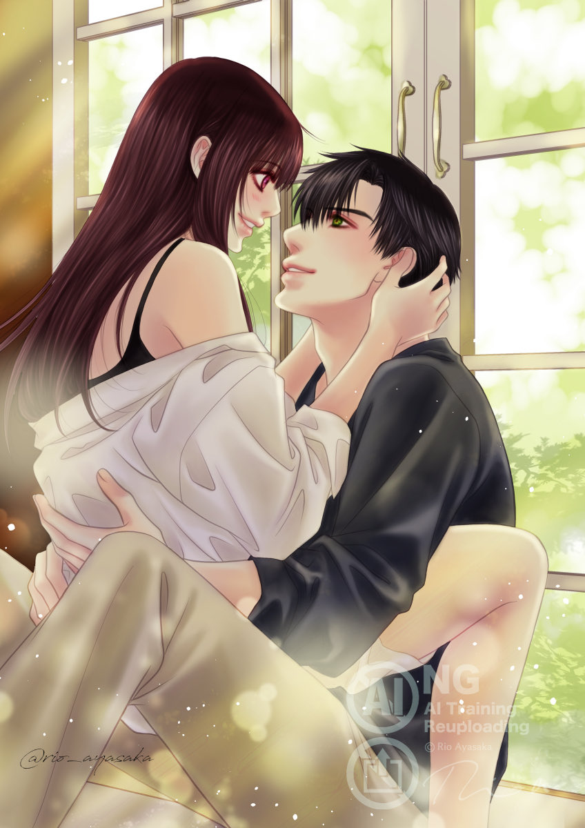 「レイ主。 当たり前のようにレイのお膝が定位置の主ちゃんがいいなって思うます。 #」|綾坂璃緒(雛希ゆた)のイラスト