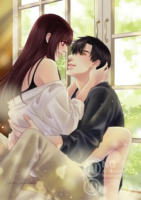 レイ主。 当たり前のようにレイのお膝が定位置の主ちゃんがいいなって思うます。 #恋と深空二次創作 #レイ主