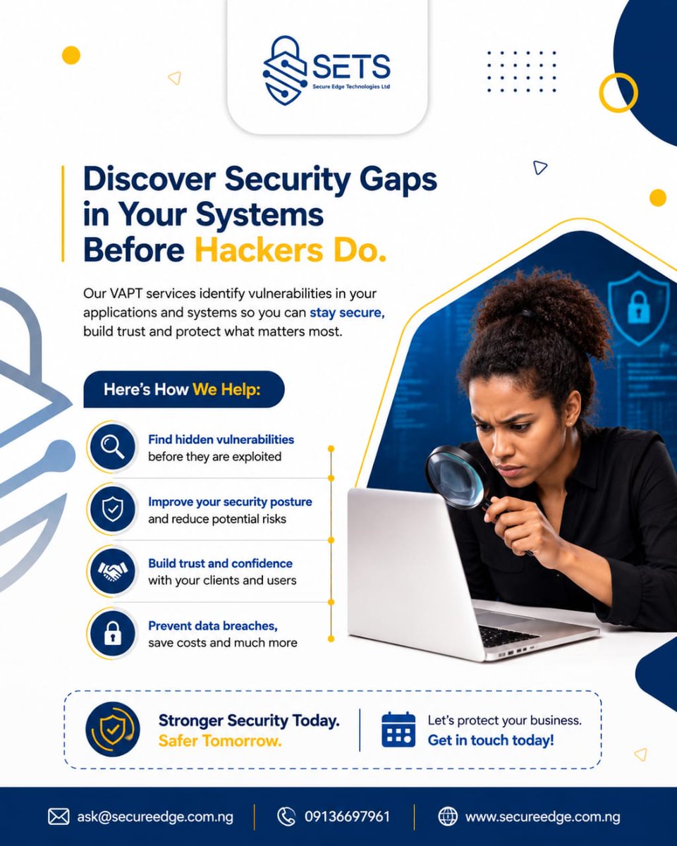 secureedgetech's tweet photo. Cyber attackers are constantly searching for weaknesses in systems, applications, and networks. The question is: will your organization discover those vulnerabilities first?

Cybersecurity is not just about reacting to threats, it’s about proactively preventing them. https://t.co/yh4cwGyqZa